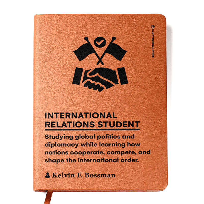 Front copy Customized Premium Leather Journal for International Relations Students - Image 1
